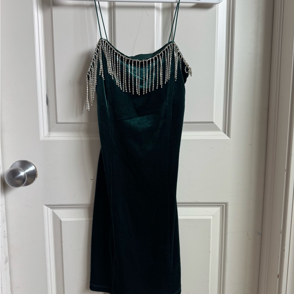 Elegant Green Dress with Beaded Fringe